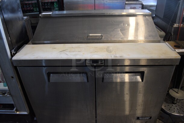 2019 Curleys Model BST-48 Stainless Steel Commercial Sandwich Salad Prep Table Bain Marie Mega Top on Commercial Casters. 115 Volts, 1 Phase. 48.5x30x45. Tested and Working!