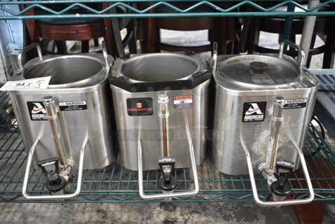 3 Stainless Steel Coffee Satellite Servers. 2 Missing Lids. 3 Times Your Bid! 