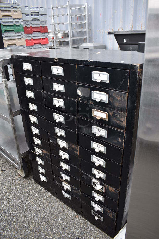 Black Metal 33 Drawer Filing Cabinet. 31x18x38