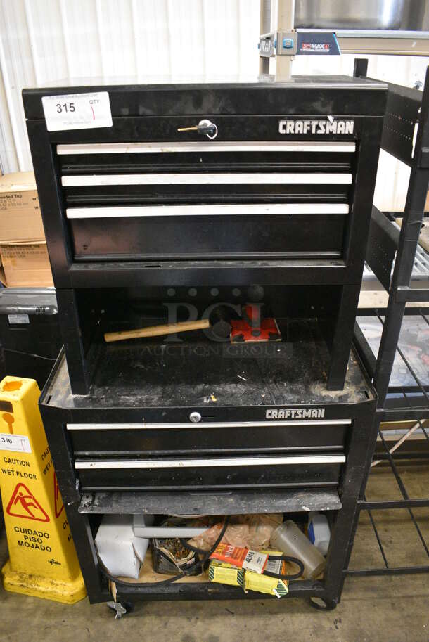 Craftsman Black Metal Tool Box Station on Commercial Casters. Comes w/ All Contents! 27x14x53