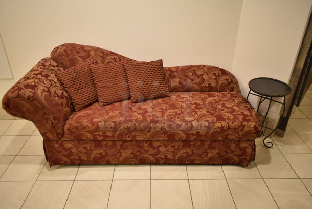 ALL ONE MONEY! Red Patterned Couch and End Table. (front hallway) - Image 1 of 5