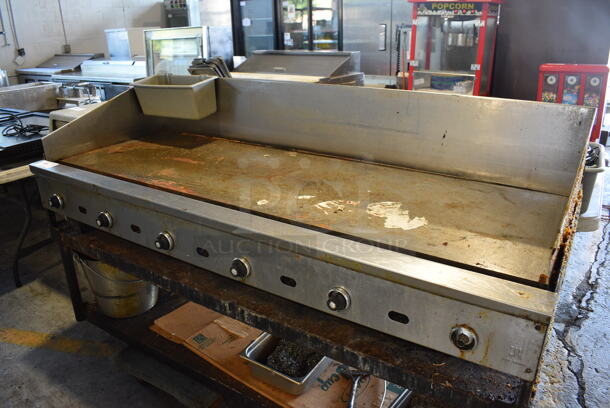 Jade Range Stainless Steel Commercial Natural Gas Powered Flat Top Griddle on Metal Equipment Stand and Metal Under Shelf. 72x32x45 - Image 2 of 6