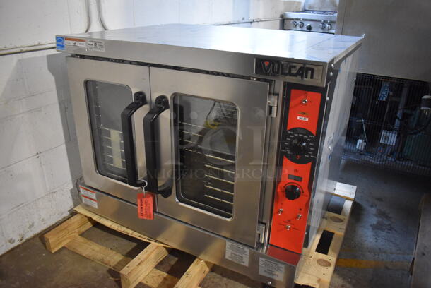 BRAND NEW SCRATCH AND DENT! LATE MODEL! Vulcan VC5ED ENERGY STAR Stainless Steel Commercial Electric Powered Full Size Convection Oven w/ View Through Doors, Metal Oven Racks and Thermostatic Controls. 240 Volts, 3/1 Phase. 40x32x31.5. Tested and Working! - Image 3 of 9