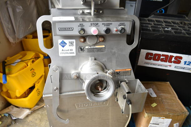 2016 Hobart MG2032 Metal Commercial Floor Style Electric Powered Meat Mixer Grinder w/ Foot Pedal on Commercial Casters. 208 Volts, 3 Phase. Tested and Working! - Image 2 of 5
