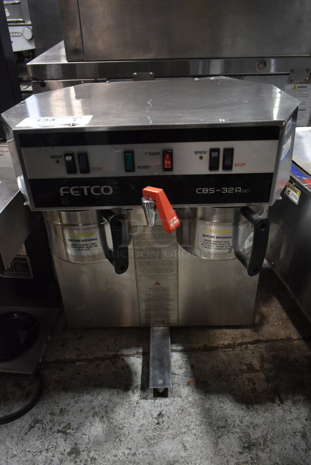 Fetco CBS-32Aap Stainless Steel Commercial Countertop Double Coffee Machine w/ Hot Water Dispenser and 2 Metal Brew Baskets. 120/208-240 Volts, 1 Phase. 
