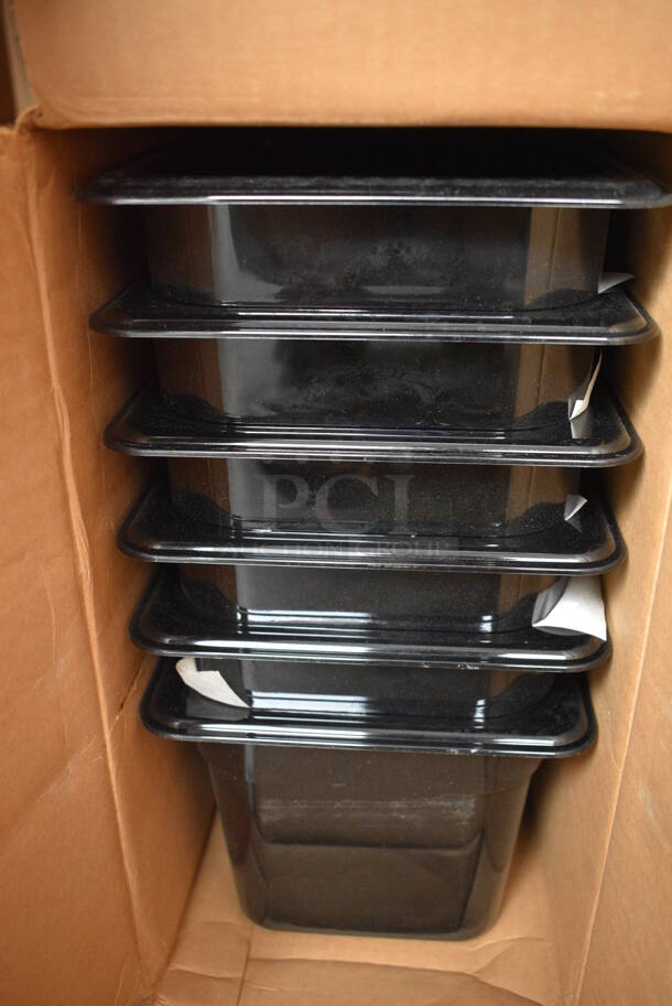 ALL ONE MONEY! Lot of 6 BRAND NEW IN BOX! Cambro Black Poly 1/3 Size Drop In Bins. 1/3x6