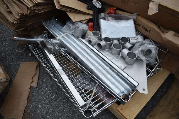 6 BRAND NEW SCRATCH AND DENT! Items Including Chrome Finish Wire Shelves, Metal Legs, Brown Paper Bags, 164TCB3048D Connector Bars, 600CBWT3096 Regency Cross Brace for 30" x 96" Work Tables and Table Base Columns. 6 Times Your Bid! - Image 3 of 8