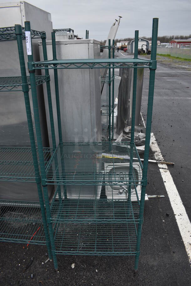 Metro Green Finish 4 Tier Shelving Unit. BUYER MUST DISMANTLE. PCI CANNOT DISMANTLE FOR SHIPPING. PLEASE CONSIDER FREIGHT CHARGES. 24x24x63 - Image 1 of 3