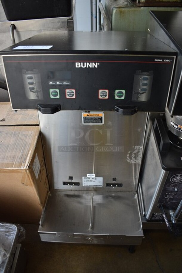 2012 Bunn Model DUAL SH DBC Stainless Steel Commercial Countertop Dual Coffee Machine. For Parts Only. Missing 3 Legs. 120/208-240 Volts, 1 Phase. 18x19x36.