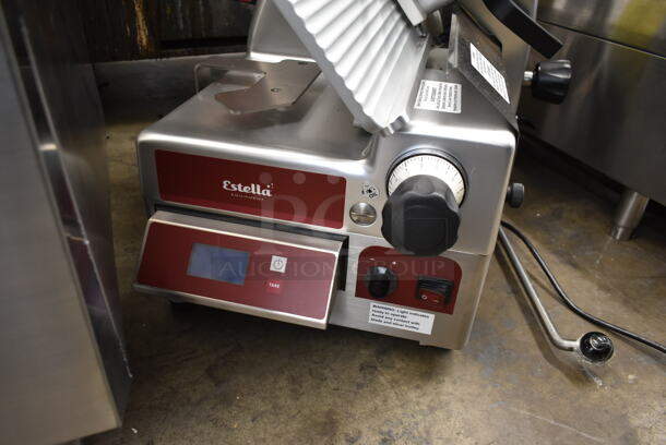 BRAND NEW SCRATCH AND DENT! Estella 348SLAS13 Stainless Steel Commercial Countertop Automatic Meat Slicer w/ Blade Sharpener. 120 Volts, 1 Phase. Tested and Working! - Image 5 of 7