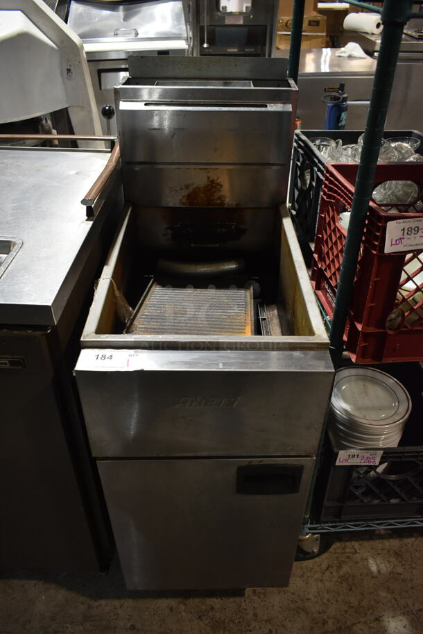 Anets SLG40 Stainless Steel Commercial Floor Style Propane Gas Powered Deep Fat Fryer. 90,000 BTU. 