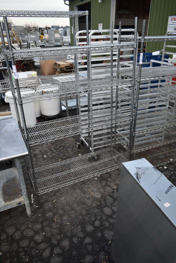 Chrome Finish 4 Tier Wire Shelving Unit. BUYER MUST DISMANTLE. PCI CANNOT DISMANTLE FOR SHIPPING. PLEASE CONSIDER FREIGHT CHARGES. - Image 1 of 2