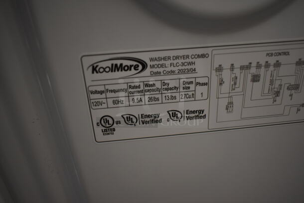 BRAND NEW SCRATCH AND DENT! 2023 KoolMore FLC-3CWH Metal Front Load Washer Dryer Combination. 120 Volts, 1 Phase. - Image 12 of 12
