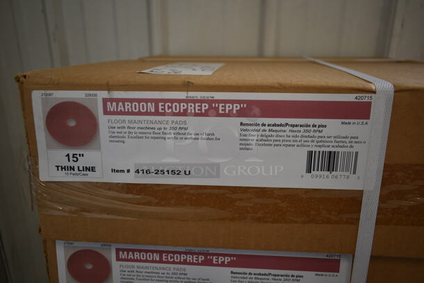 18 Boxes of 10 BRAND NEW! 416-25152 U Maroon Ecoprep EPP 15" Thin Line Floor Maintenance Pads. One Box Only Has 2 Pads. 18 Times Your Bid! - Image 4 of 4