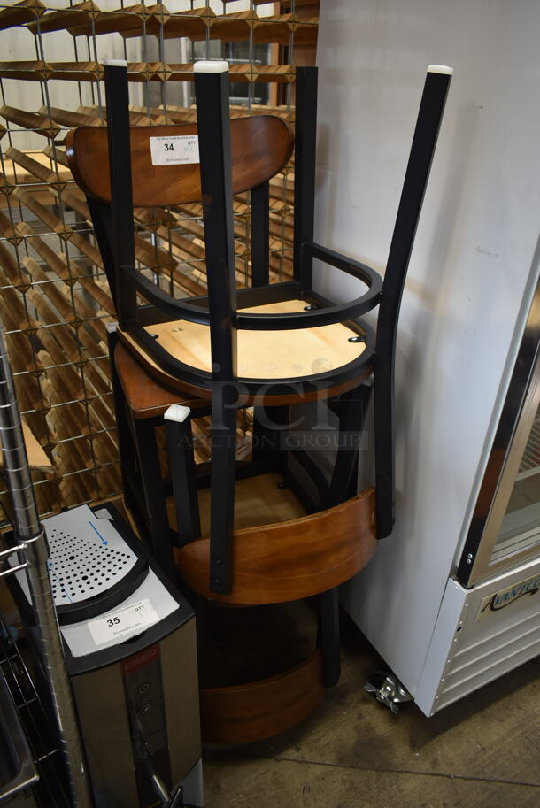 4 BRAND NEW SCRATCH AND DENT! Wood Pattern Dining Height Chairs on Black Metal Frame. 4 Times Your Bid! - Image 3 of 6