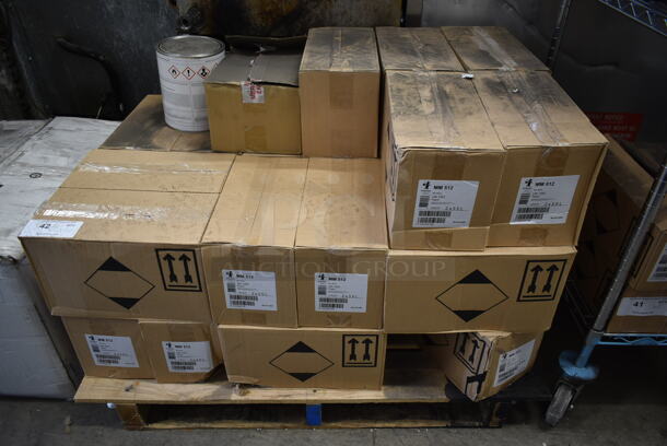 PALLET LOT OF 29 BRAND NEW! Boxes of 2 Debeer MM 512 UN 1263 3.5 Liter Paint Cans. 29 Times Your Bid!
