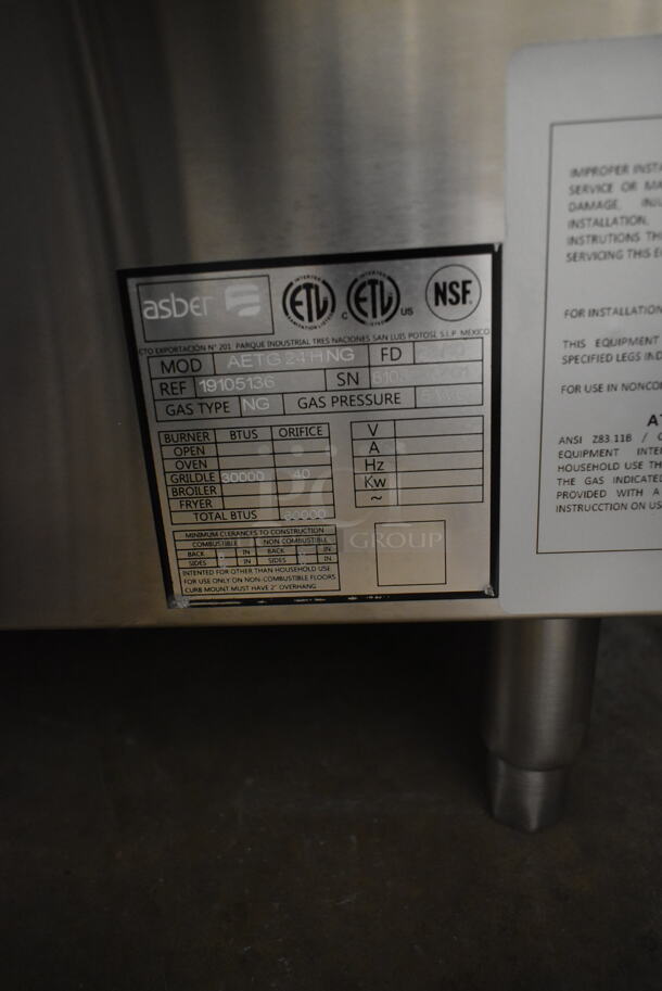 Asber AETG24HNG Stainless Steel Commercial Countertop Natural Gas Powered Flat Top Griddle. 60,000 BTU. - Image 4 of 4