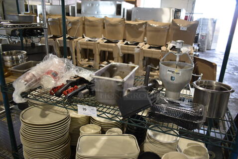 ALL ONE MONEY! Tier Lot of Various Items Including Belshaw Dough Dropper and Stainless Steel Bins