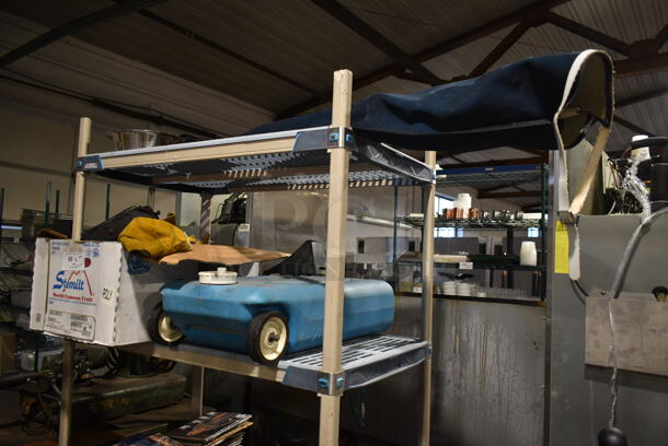 ALL ONE MONEY! 2 Tier Lot of Various Items Including Blue Poly Container. - Image 1 of 5