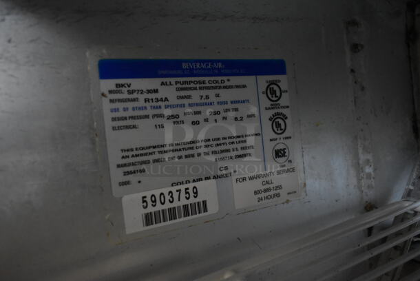 Beverage Air SP72-30M Stainless Steel Commercial Sandwich Salad Prep Table Bain Marie Mega Top on Commercial Casters. 115 Volts, 1 Phase. Tested and Working! - Image 9 of 9