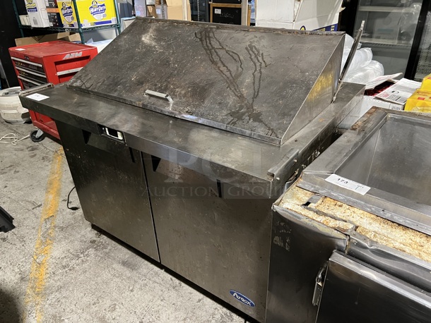 2017 Atosa MSF8306GR Stainless Steel Commercial Sandwich Salad Prep Table Bain Marie Mega Top on Commercial Casters. 115 Volts, 1 Phase. 48x34x37. Tested and Does Not Power On