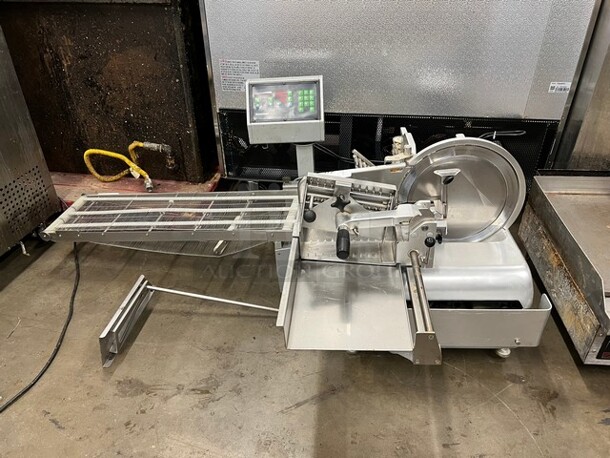 Bizerba Stainless Steel Commercial Countertop Automatic Meat Slicer Stacker. 34x39x25, 48x13x2. Tested and Working!