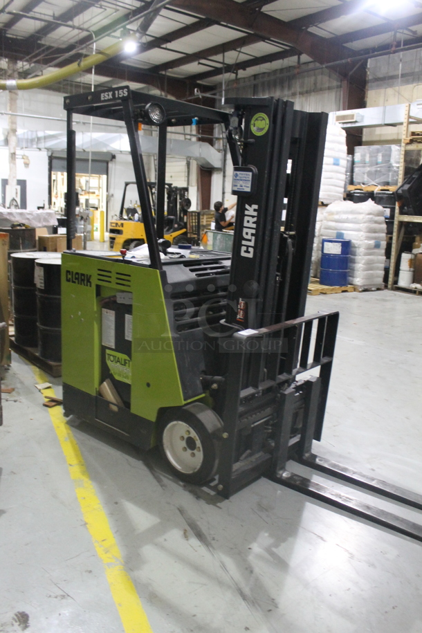 Clark ESX15S Metal Commercial Electric Powered Riding Forklift. Goes GREAT w/ Lot 484! BUYER MUST REMOVE: This Item CANNOT Be Transported; Must Pick Up By Appointment Only Approximately 1 Week After Auction Ends; Forklift Will Be Used During Pick Up Day. - Image 2 of 9
