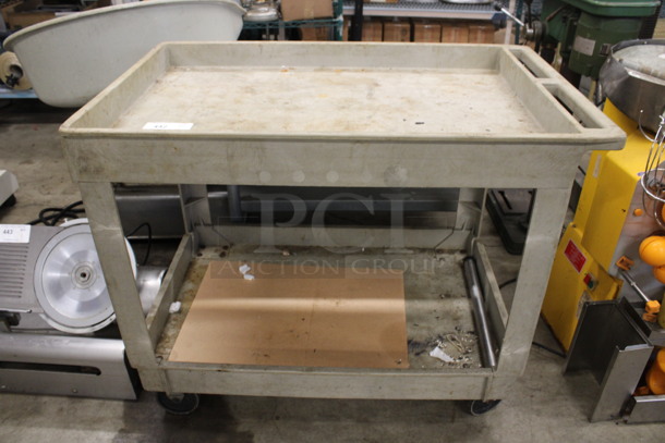 Tan Poly 2 Tier Cart w/ Push Handle on Commercial Casters. 40x26x32.5