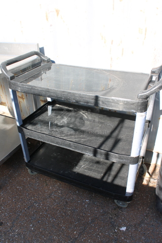 Black Poly 3 Tier Cart w/ Push Handles on Commercial Casters.