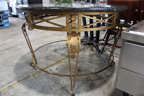 Gold Colored Metal Table w/ Granite Tabletop. 48x48x33 - Image 3 of 5