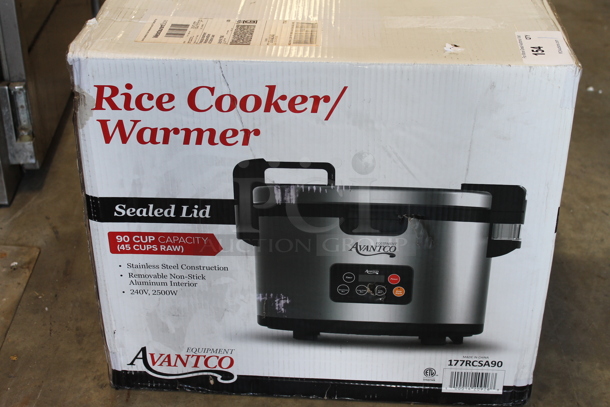BRAND NEW IN BOX! Avantco 177RCSA90 Stainless Steel Countertop Rice Cooker. - Image 1 of 2