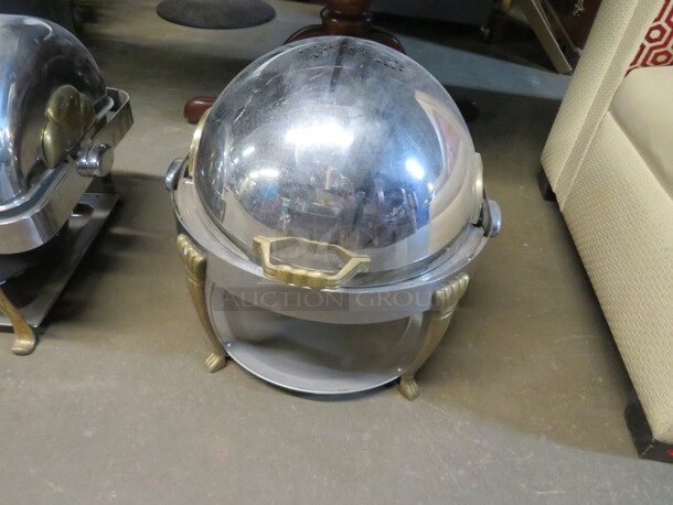 One Bon Chef 3 Quart Round Roll Top Chafer With Gold Accent. - Image 1 of 3