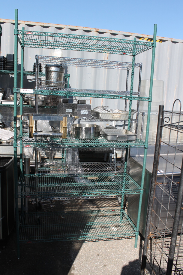 Metro Green Metal 5 Tier Wire Shelving Unit w/ Contents Including Metal Bins. BUYER MUST DISMANTLE. PCI CANNOT DISMANTLE FOR SHIPPING. PLEASE CONSIDER FREIGHT CHARGES.