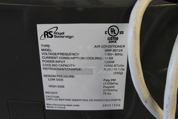 BRAND NEW SCRATCH AND DENT! Royal Sovereign ARP-5021X Metal Portable Dual Hose Air Conditioner. 12,000 BTU. 115 Volts, 1 Phase. Tested and Working! - Image 4 of 5