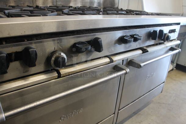 Garland SunFire Stainless Steel Commercial Natural Gas Powered 10 Burner Range w/ 2 Ovens and Back Splash. - Image 3 of 8