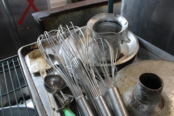 ALL ONE MONEY! Lot of Various Items Including Whisks, Meat Grinder Tray and Metal Baking Pan! - Image 2 of 4