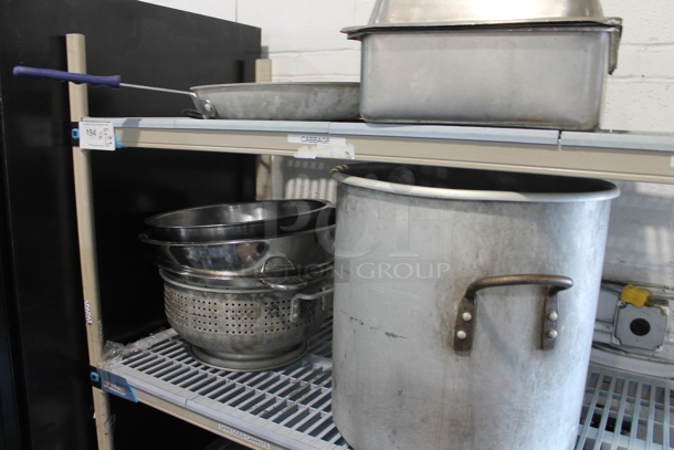 ALL ONE MONEY! Two Tier Lot of Various Items Including Metal Stock Pot and Colanders - Image 2 of 7