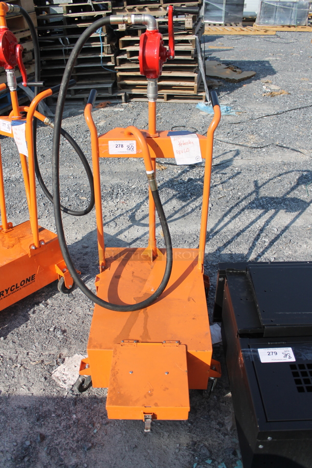 LIKE NEW! Fryclone Orange Metal Portable 50 Pound Capacity Oil Filtration System on Commercial Casters.  - Image 1 of 7