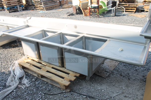 BRAND NEW SCRATCH AND DENT! Regency 600S31824218 Stainless Steel Commercial 3 Bay Sink w/ Dual Drain Boards. No Legs. Bays 18x24. Drain Boards 22.5x25.5 - Image 2 of 8