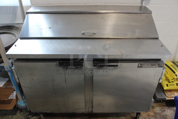 Beverage Air Model SP48-12 Stainless Steel Commercial Sandwich Salad Prep Table Bain Marie Mega Top on Commercial Casters. 115 Volts, 1 Phase. 48x30x41.5. Tested and Powers On But Does Not Get Cold - Image 1 of 8
