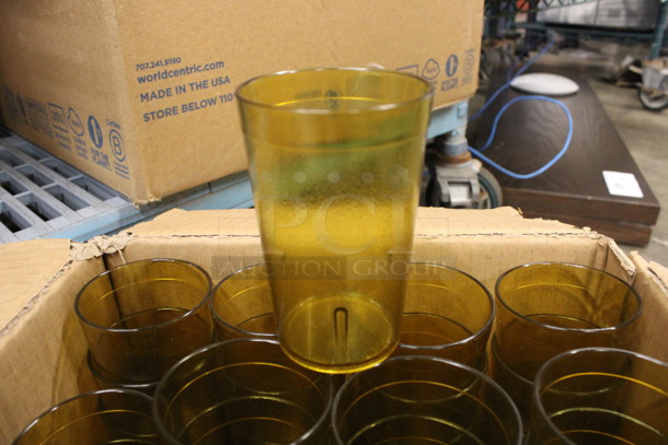 ALL ONE MONEY! Lot of 143 Winco Amber Colored Poly Beverage Tumblers! 2.75x2.75x4.25