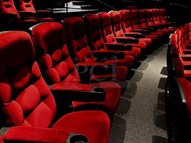 Riser Mount Theater Seating. Red Microfiber, Recliner Backrest, W/One Arm Per Seat.  Lot of 5. Your Bid X 5
\DISMANTLED FOR SHIPPING/PICKUP
