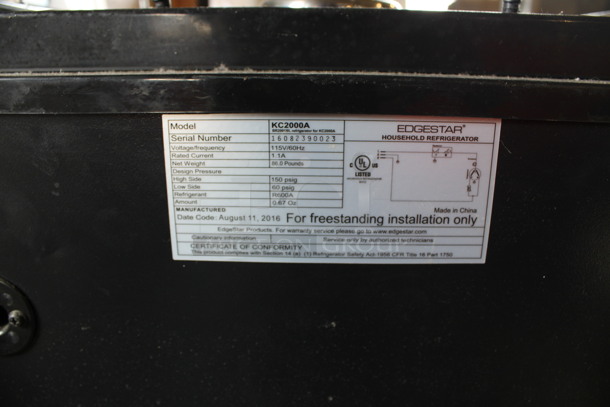 Edgestar Model KC2000A Metal Commercial Direct Draw Kegerator Cold Brewed Coffee Cooler w/ Keg and 2 Tanks on Commercial Casters. 115 Volts, 1 Phase. 20x23x56. Tested and Working! - Image 7 of 7