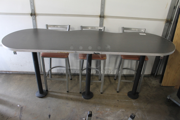 ALL ONE MONEY! Custom Bar Height Table on 3 Bases w/ 3 Bar Height Chairs - Image 1 of 5