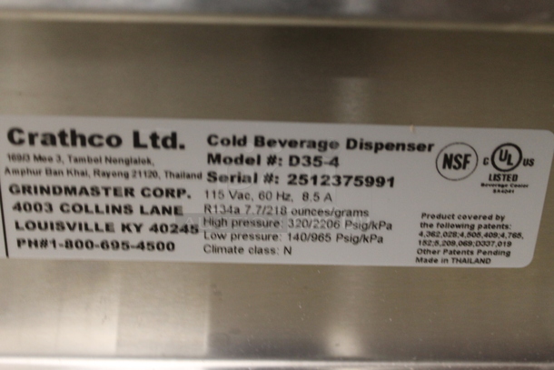 BRAND NEW SCRATCH AND DENT! Crathco D35-4 Stainless Steel Commercial Countertop 3 Hopper Refrigerated Beverage Machine Base. 115 Volts, 1 Phase. Tested and Working! - Image 6 of 6