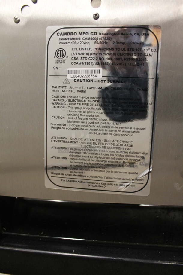 BRAND NEW SCRATCH AND DENT! Cambro CAM6000 Commercial Electric Stacked Black Heated Food Pan Carriers On Commercial Casters. 110-120V. Tested and Working! - Image 9 of 12
