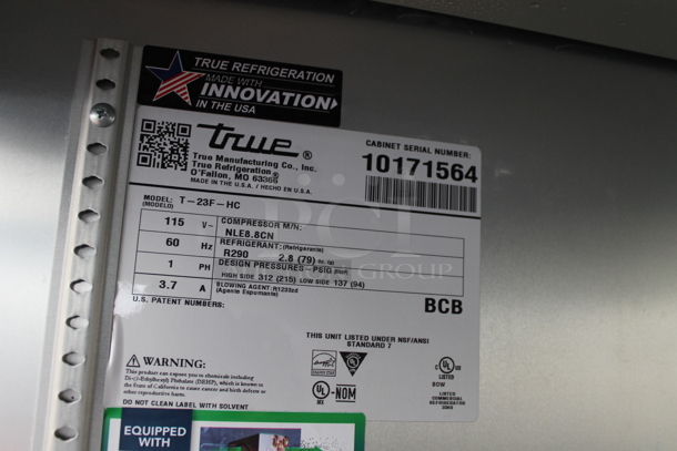 2021 True T-23F-HC Stainless Steel Commercial Single Door Reach In Freezer w/ Poly Coated Racks on Commercial Casters. 115 Volts, 1 Phase. Tested and Working! - Image 6 of 7
