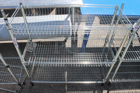 Chrome Finish 3 Tier Basket Wire Shelving Unit. BUYER MUST DISMANTLE. PCI CANNOT DISMANTLE FOR SHIPPING. PLEASE CONSIDER FREIGHT CHARGES.
