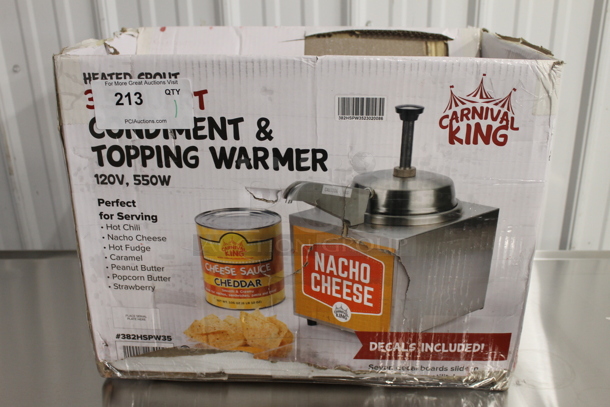BRAND NEW SCRATCH AND DENT! Carnival King 382HSPW35 Stainless Steel Electric Countertop 3.5 Quart Condiment And Topping Warmer With Pump. 120V. Tested And Working!  - Image 9 of 9