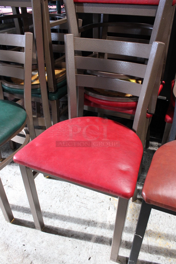 4 Brown Metal Dining Chairs w/ Red Seat Cushion. 16x17x32. 4 Times Your Bid! - Image 2 of 4